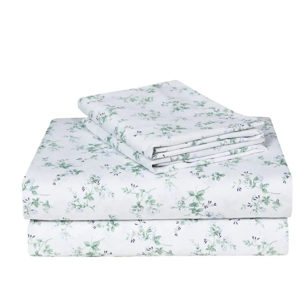 Mulan Blue White Floral 100% Cotton Sheet Set Farmhouse Cottagecore Country Chic